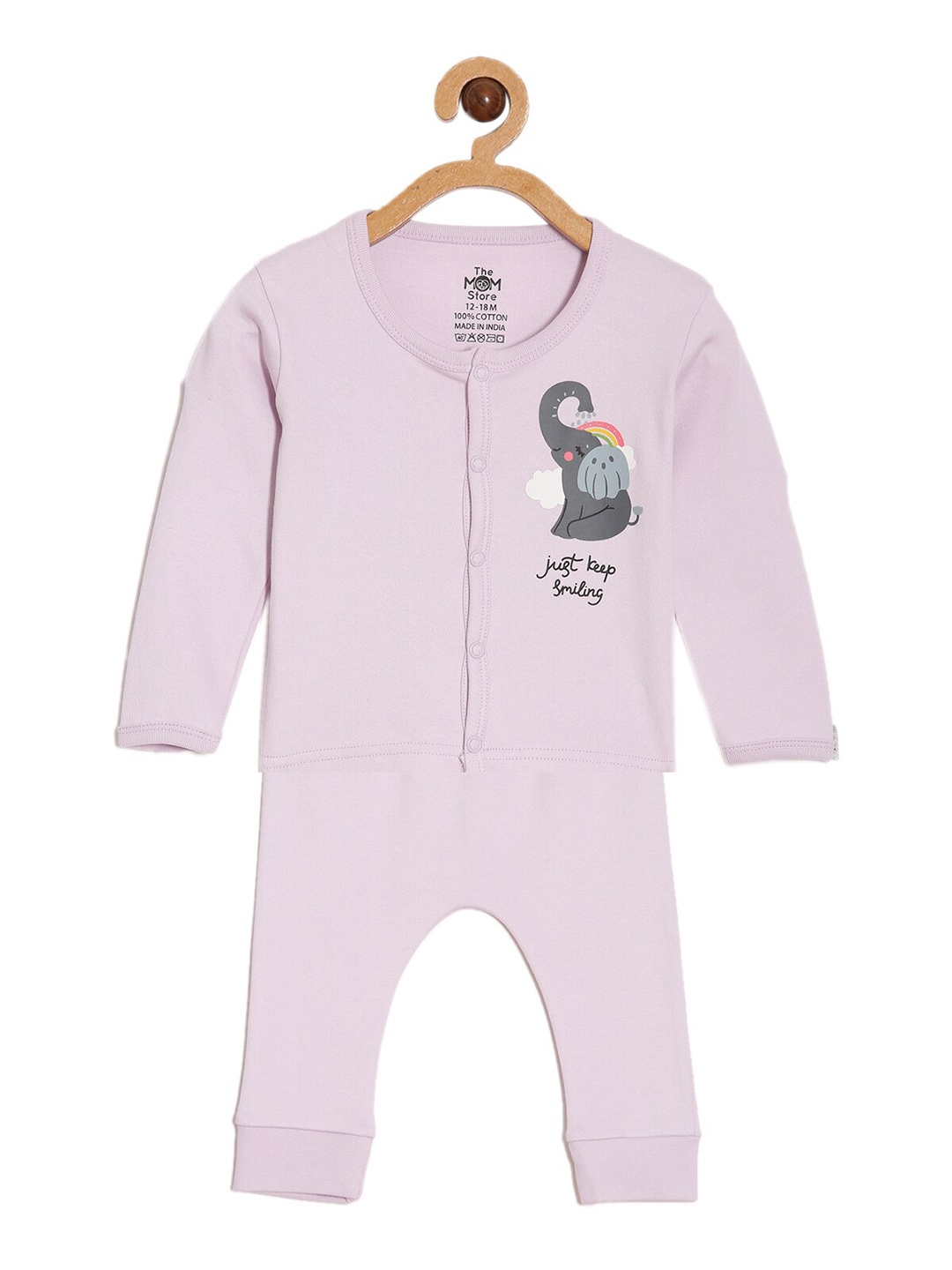 

The Mom Store Infants Graphic Printed Pure Cotton T-shirt with Pyjamas, Mauve