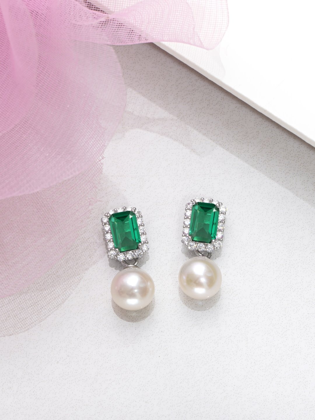 

Zavya 925 Pure Sterling Silver Rhodium-Plated CZ Square Drop Earrings