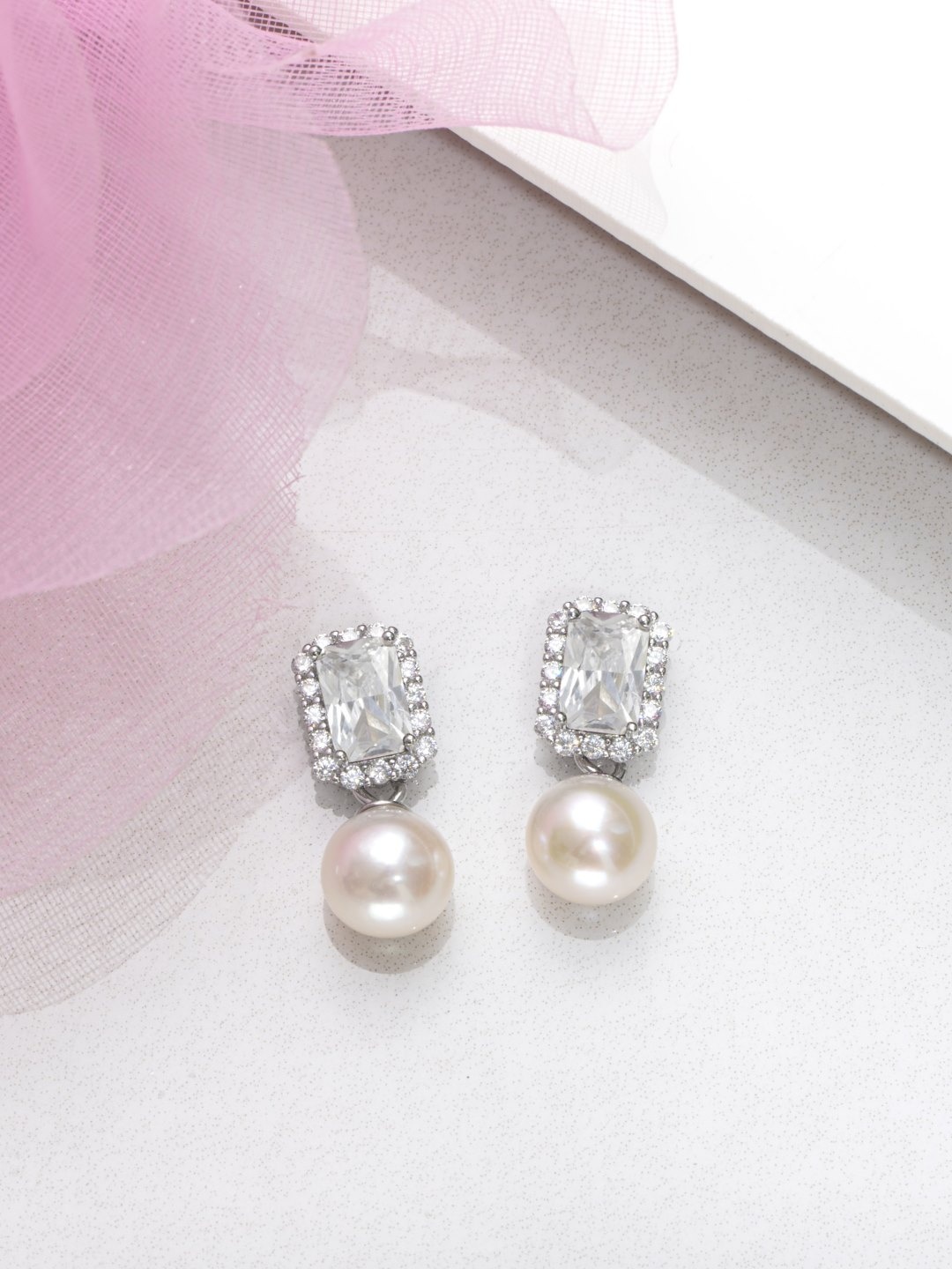 

Zavya 925 Pure Sterling Silver Rhodium-Plated CZ Square Drop Earrings