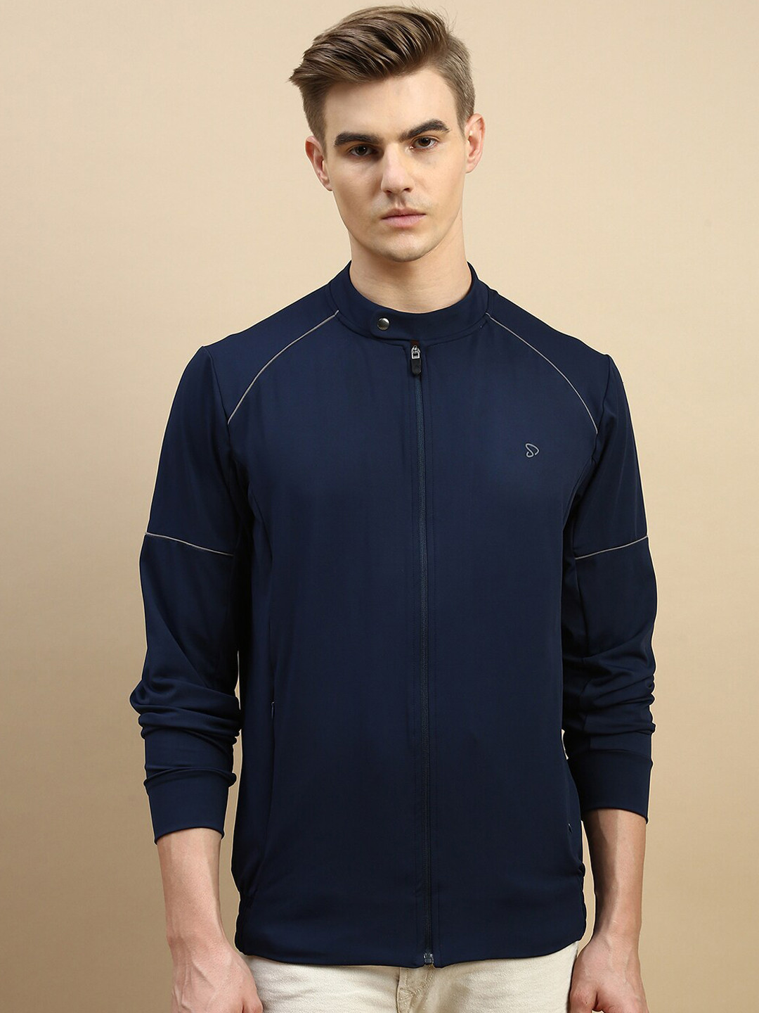 

SPORTO Mandarin Collar Long Sleeves Lightweight Sporty Jacket, Navy blue
