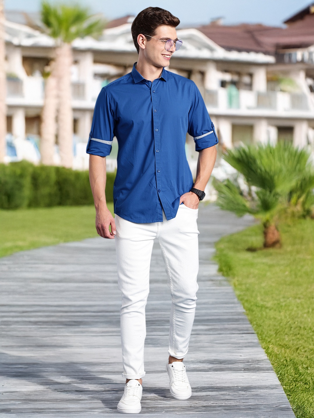 

Mast & Harbour Men Standard Cotton Casual Shirt, Blue