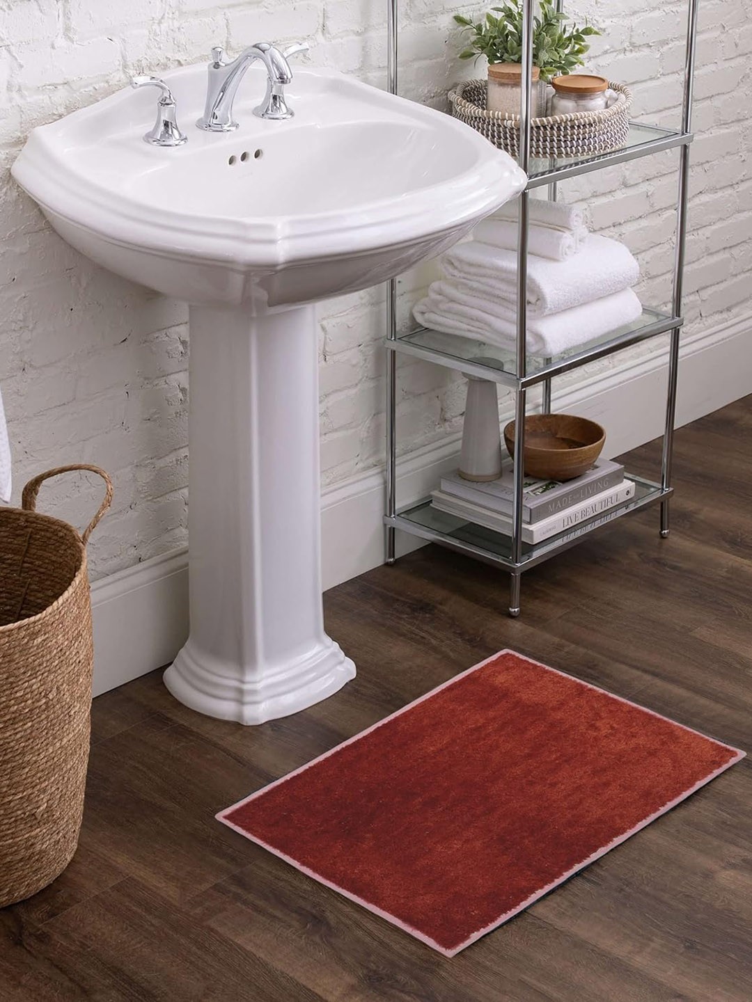 

PEQURA Red Cotton Microfiber Bathroom Mat