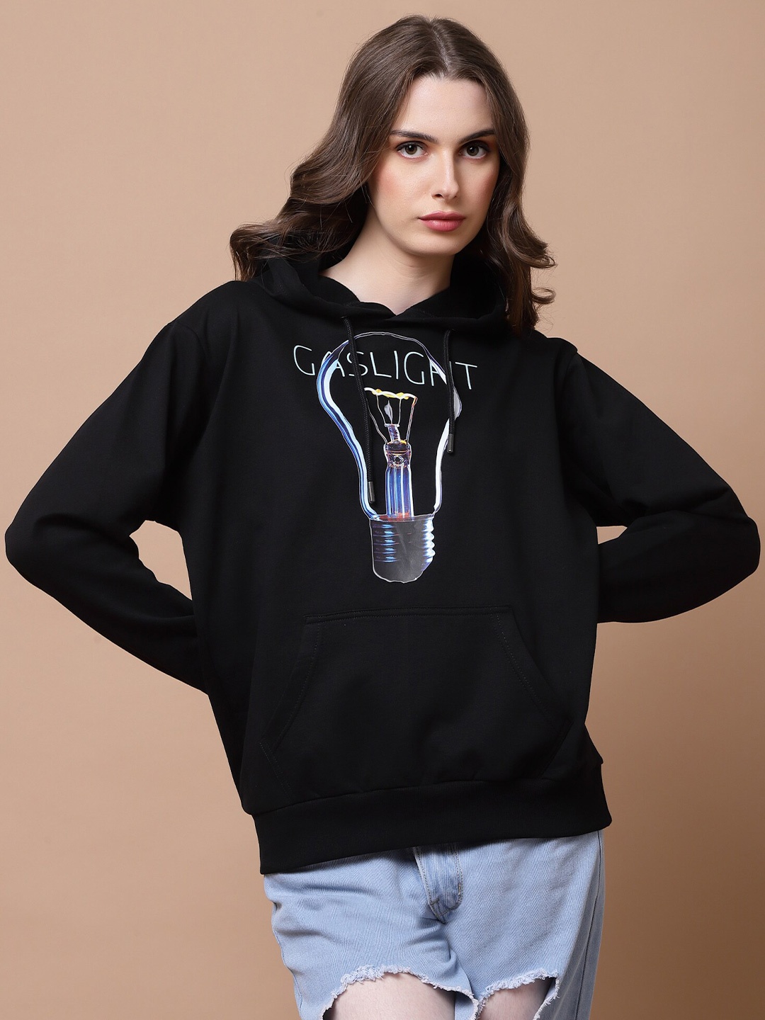 

Beetein Lamhein Gaslight Graphic Printed Oversized Hooded Cotton Pullover Sweatshirt, Black