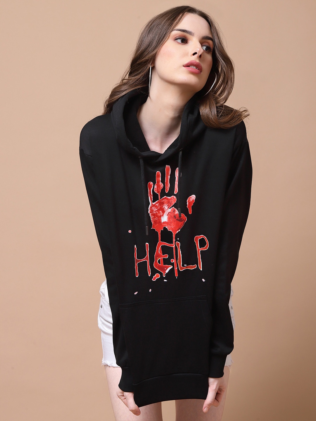 

Beetein Lamhein Help Graphic Printed Oversized Hooded Cotton Pullover Sweatshirt, Black