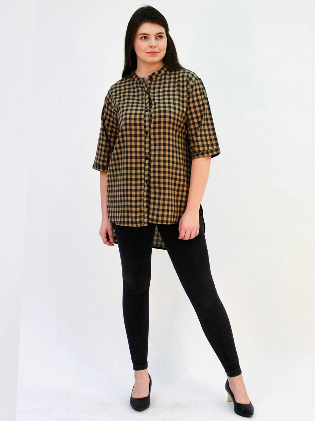 

LastInch Comfort Gingham Checks Cotton Casual Shirt, Yellow