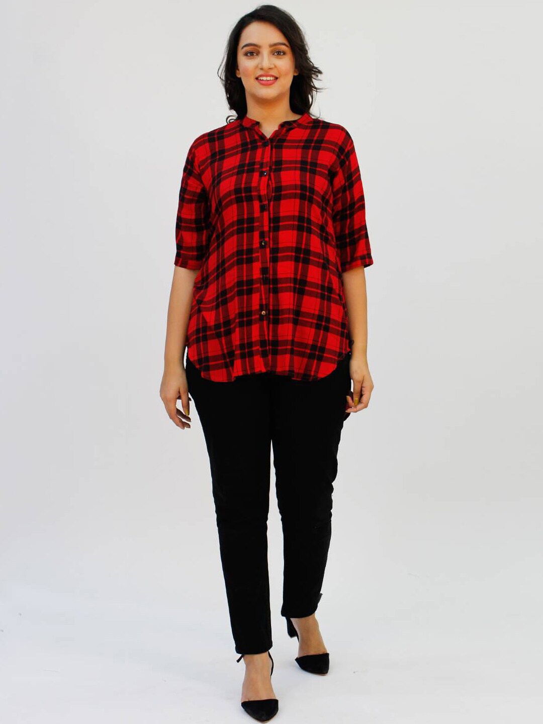 

LastInch Tartan Checked Relaxed Opaque Casual Shirt, Red