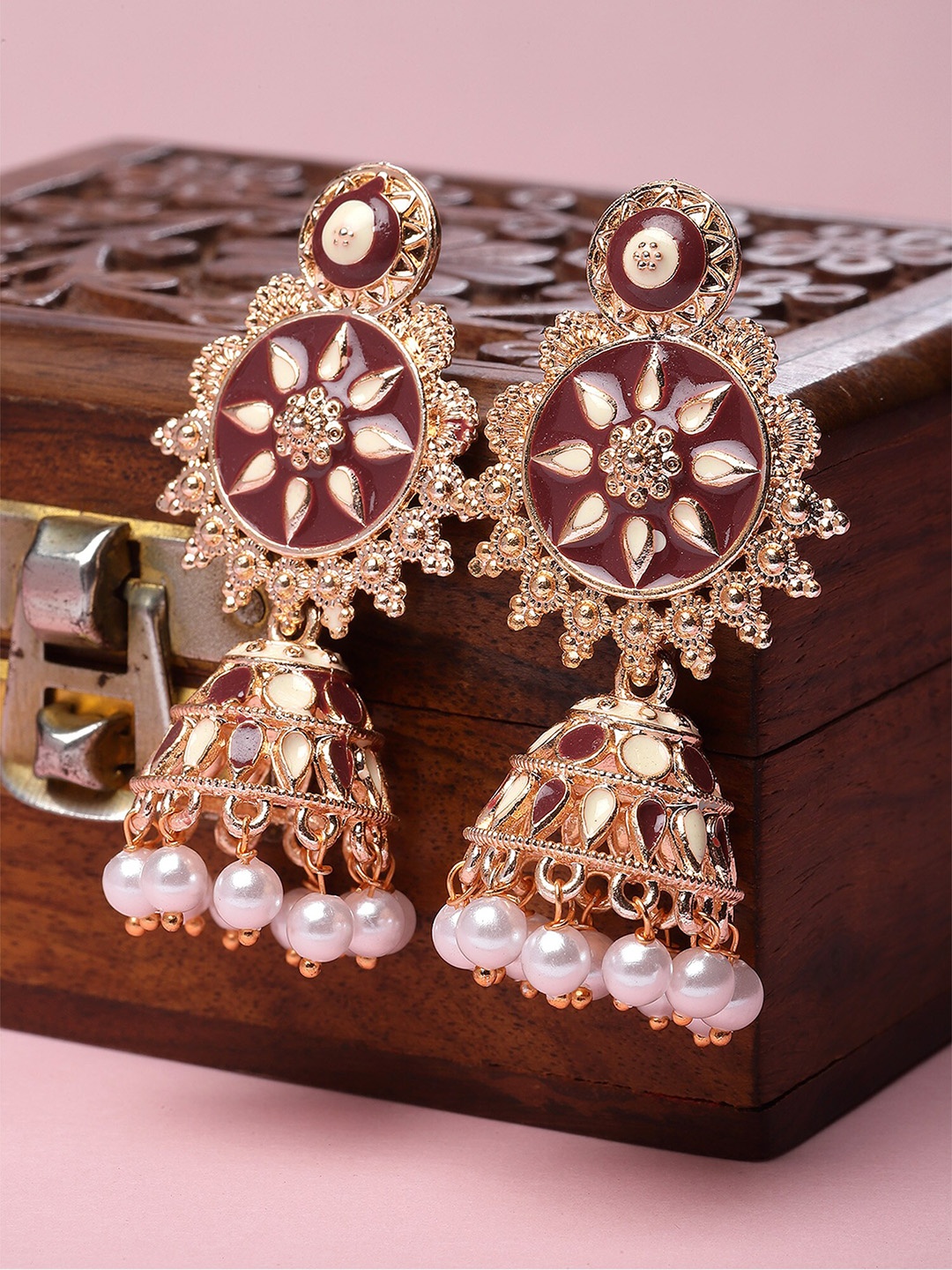 

KARATCART Rose Gold Plated Kundan Studded Jhumkas