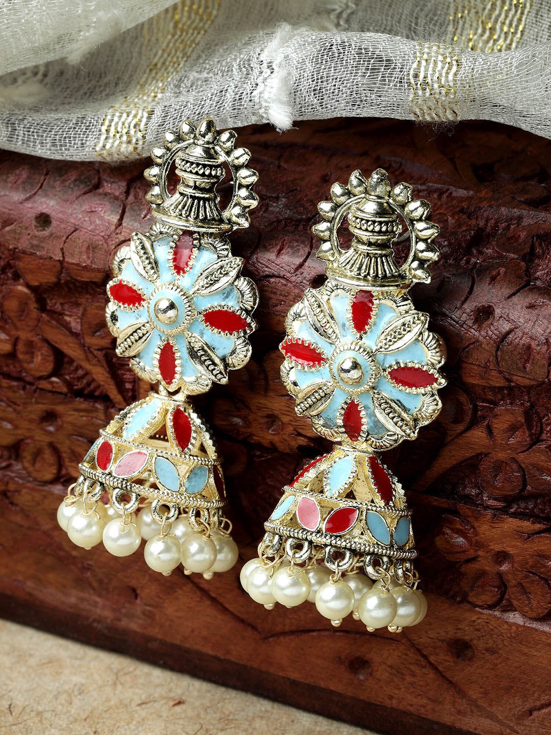 

KARATCART Gold-Plated Contemporary Floral Jhumkas Earrings