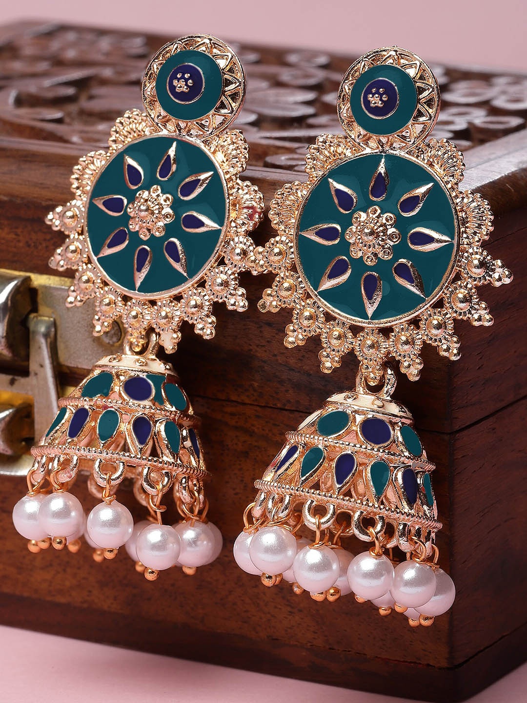 

KARATCART Rose Gold-Plated Contemporary Kundan Jhumkas