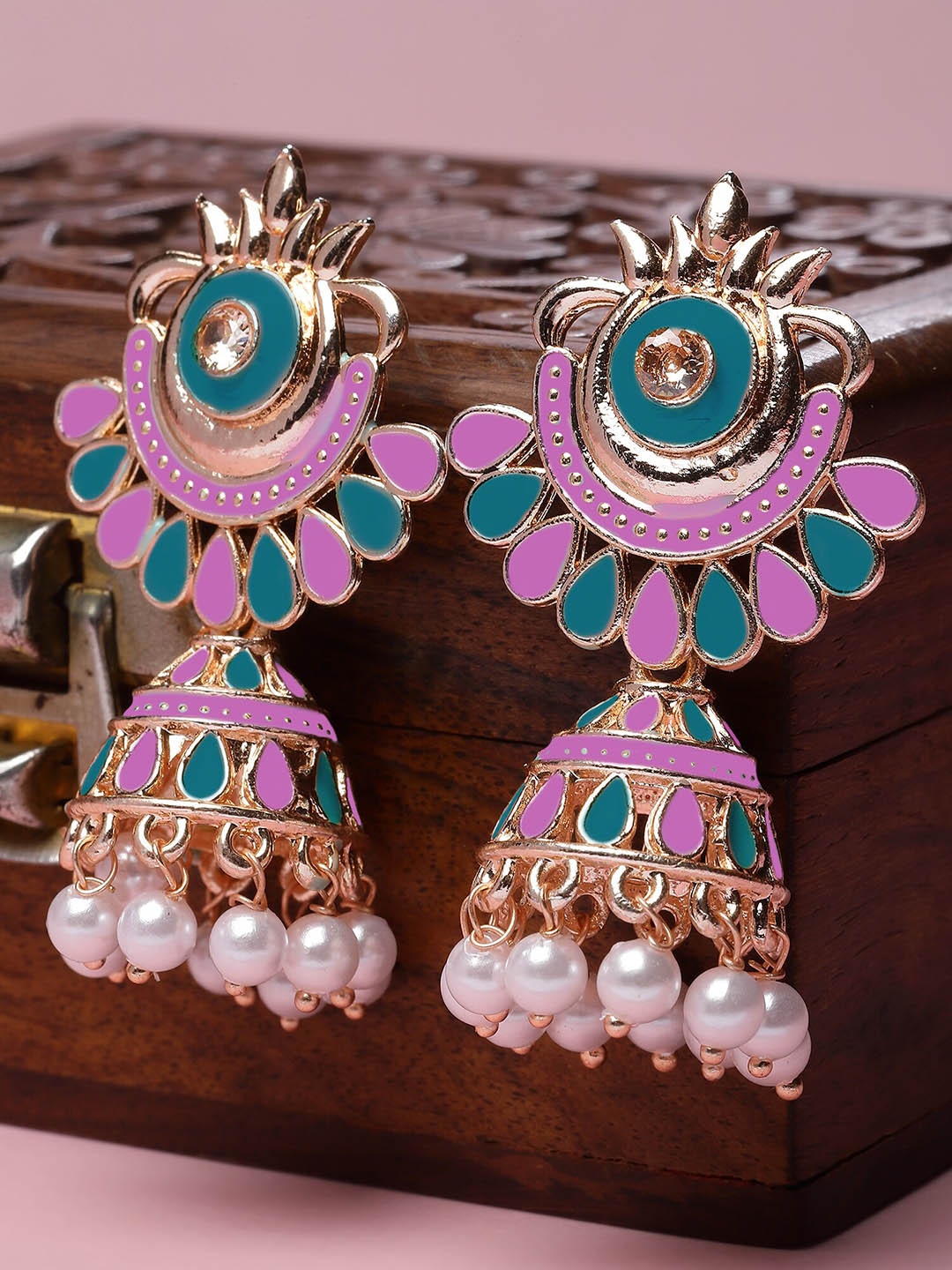 

KARATCART Rose Gold-Plated Contemporary Kundan Jhumkas