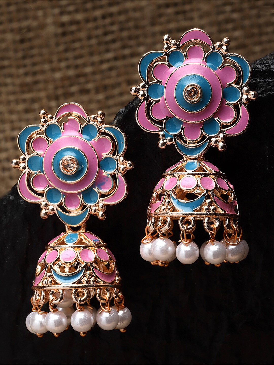 

KARATCART Rose Gold Plated Kundan Jhumkas