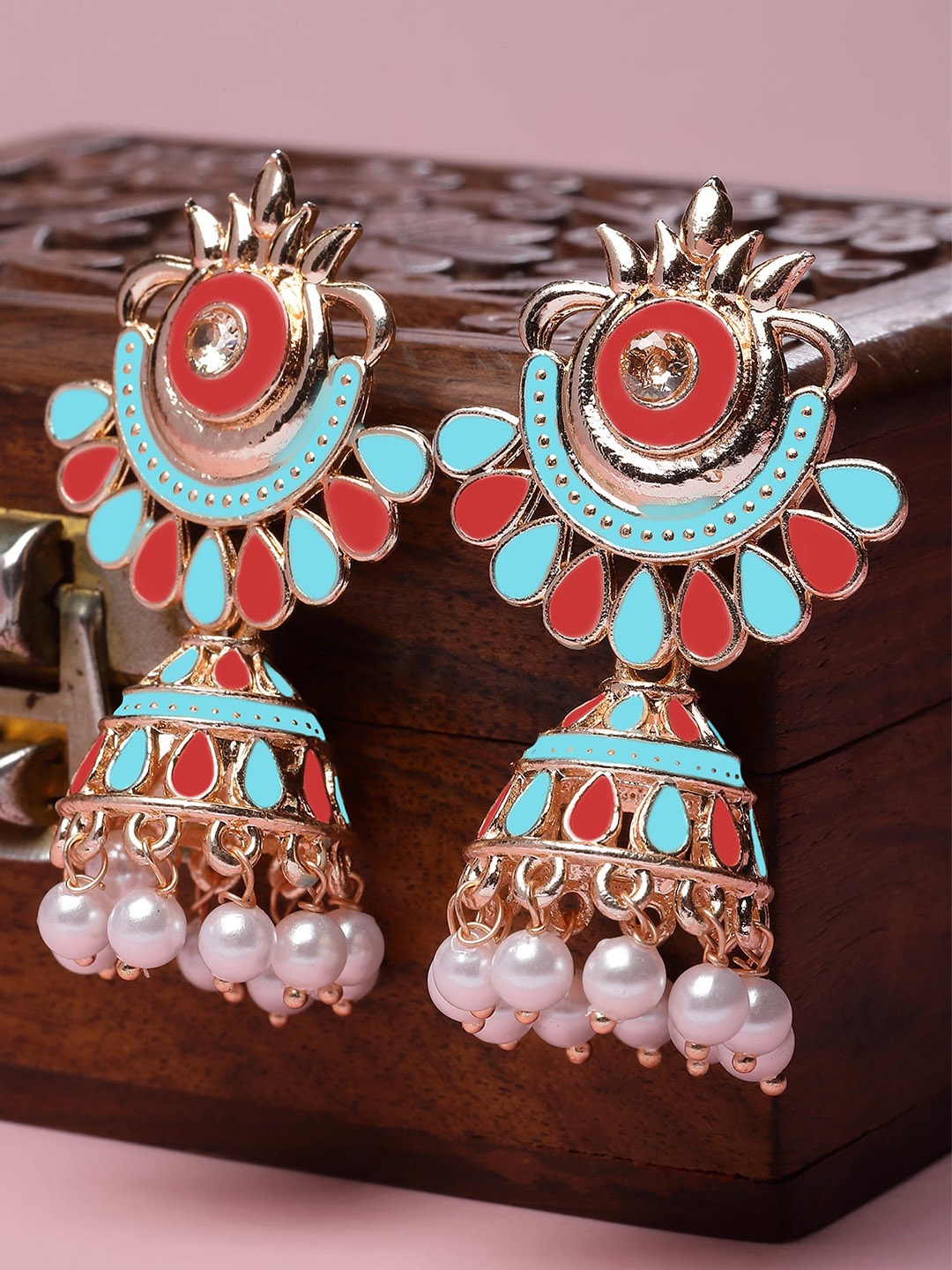 

KARATCART Rose Gold Plated Kundan Jhumkas