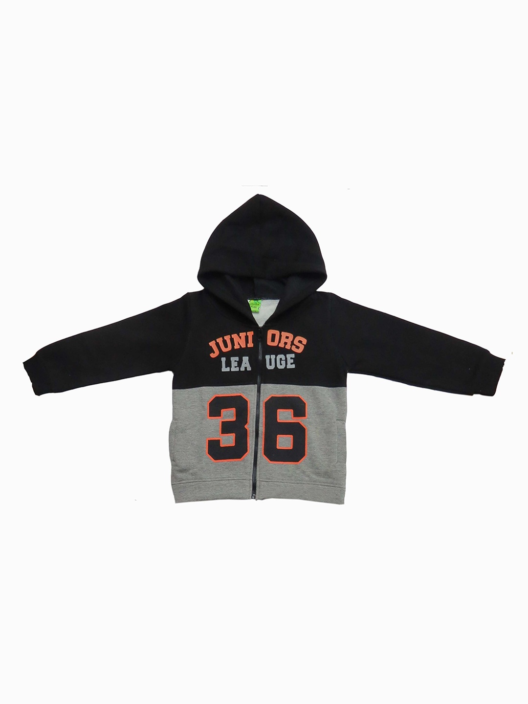 

Clothe Funn Boys Typography Printed Fleece Front Open Sweatshirt, Grey