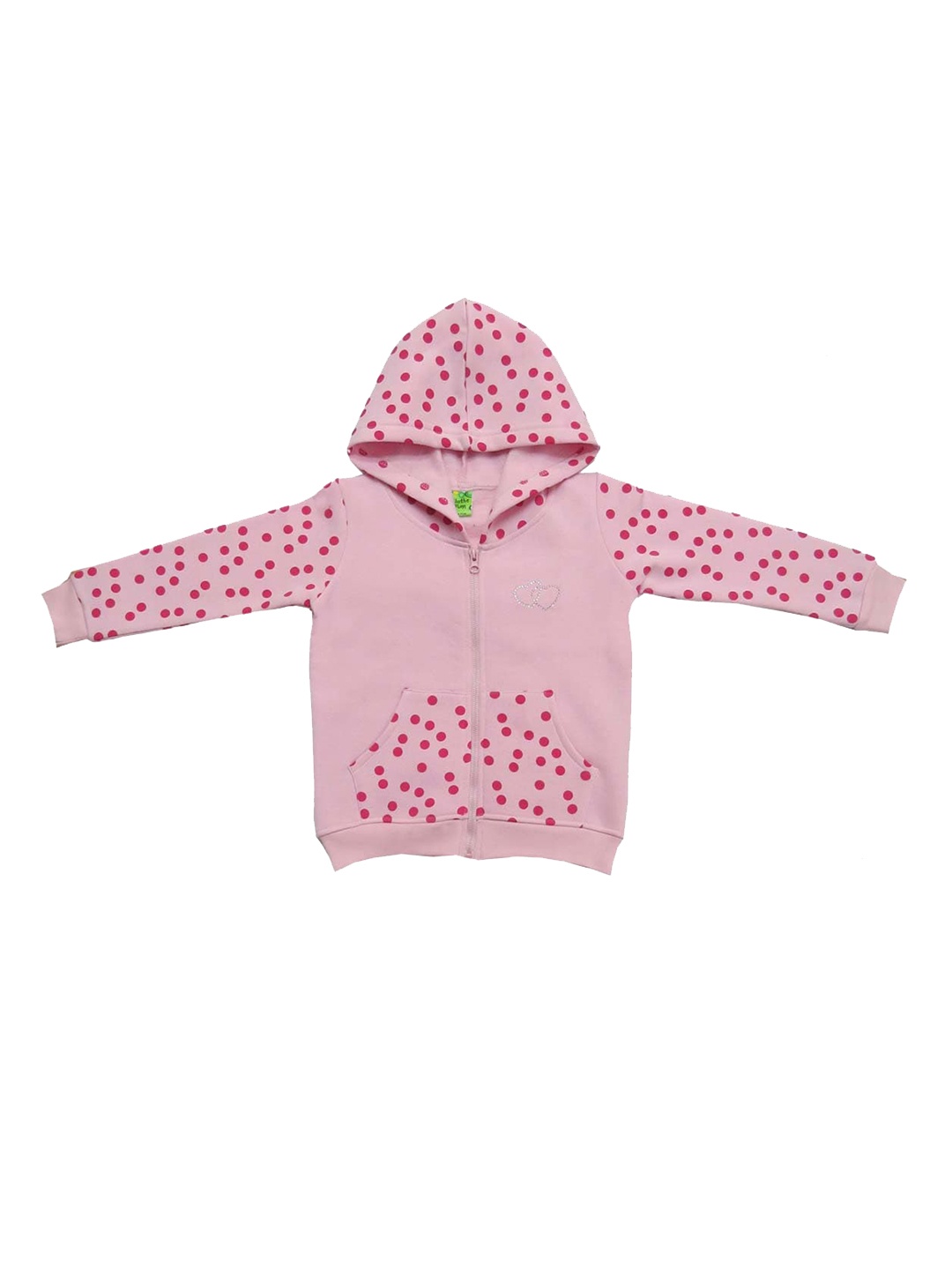 

Clothe Funn Girls Polka Dots Printed Fleece Front-Open Sweatshirts, Pink