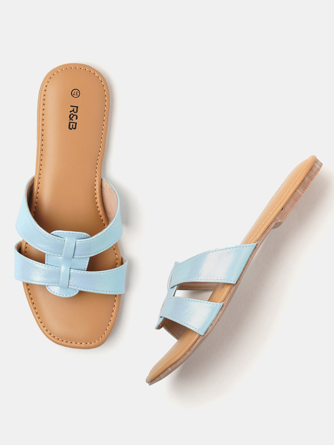 

R&B Two Strap Open Toe Flats, Blue