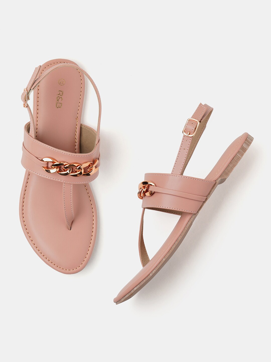 

R&B Embellished T-Strap Flats With Buckle Closure, Pink