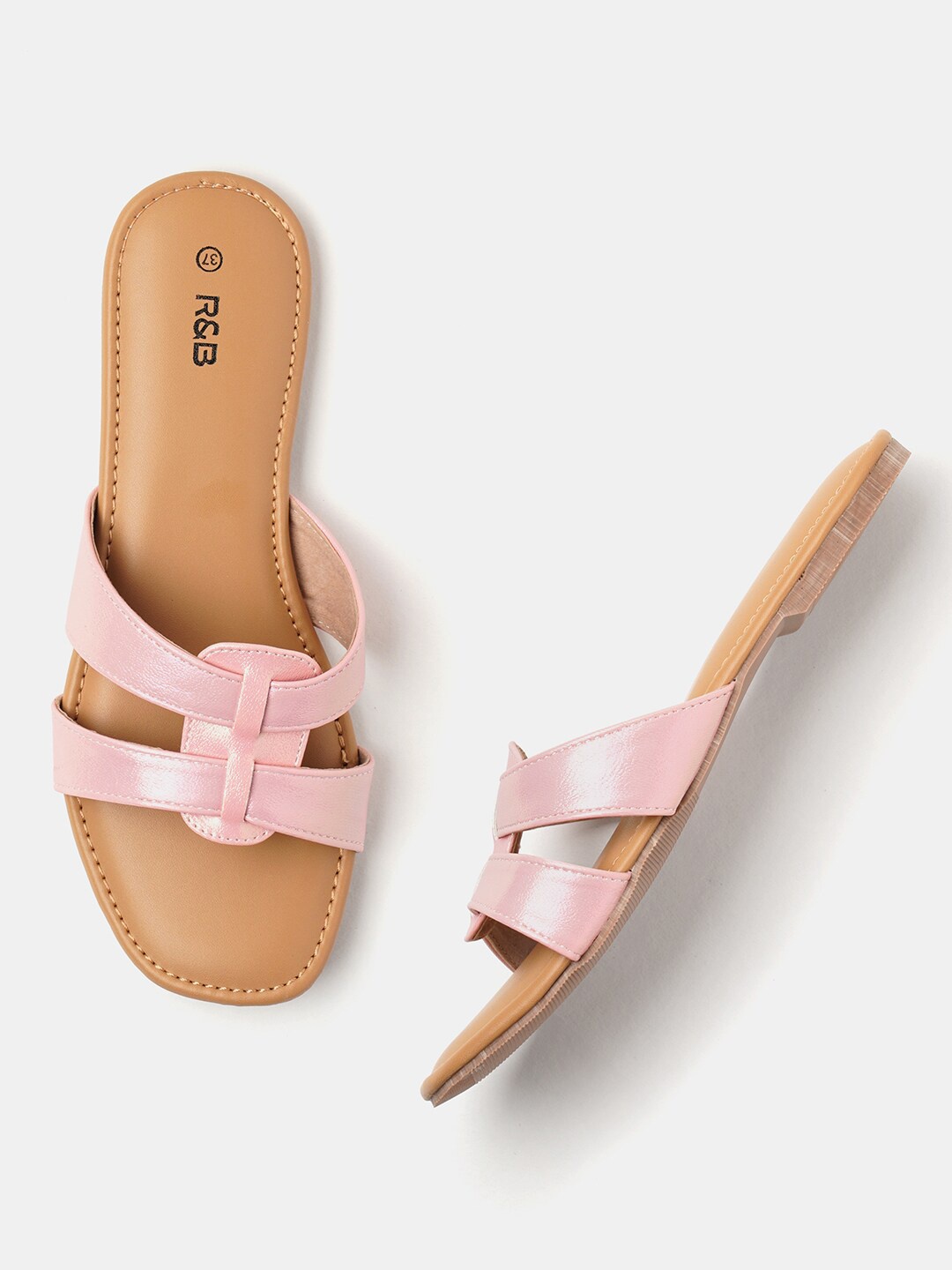 

R&B Two Strap Open Toe Flats, Pink