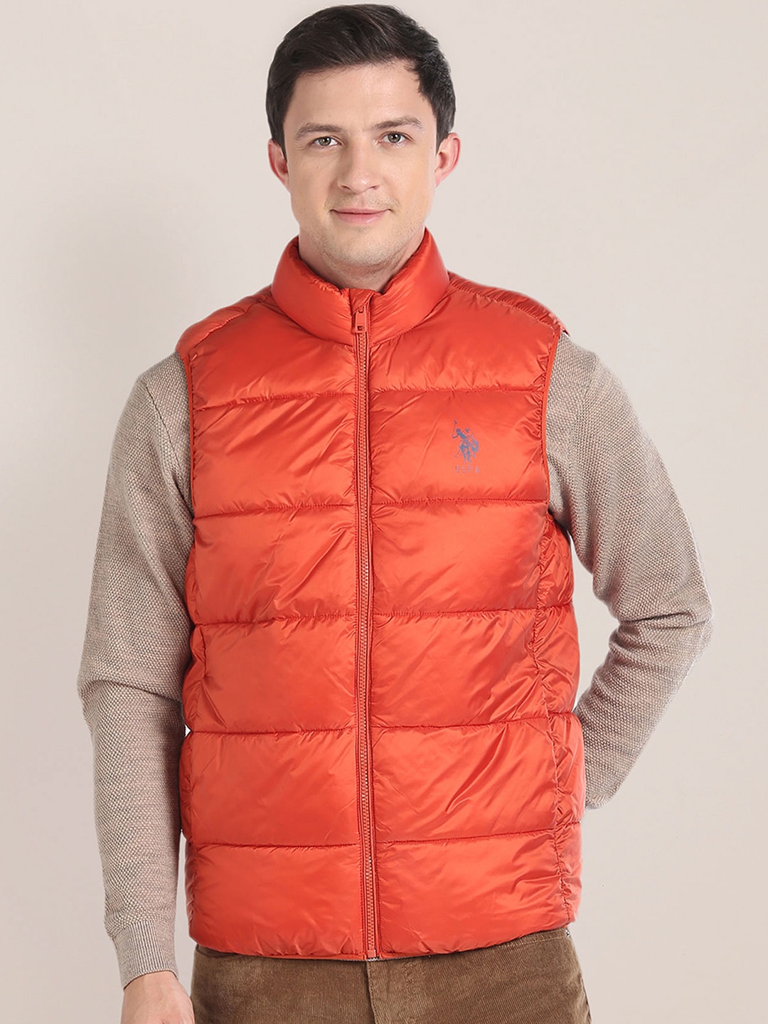 

U.S. Polo Assn. Mock Collar Sleeveless Puffer Jacket, Orange