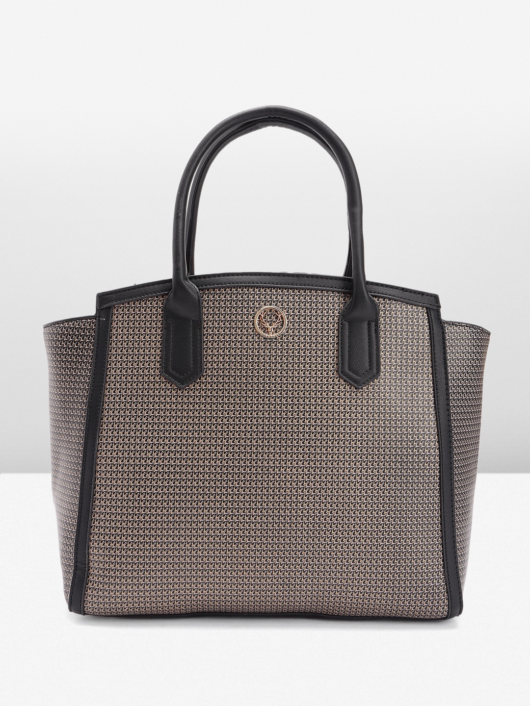 

Allen Solly Brand Logo Printed Structured Handheld Bag with Laptop Sleeve, Grey