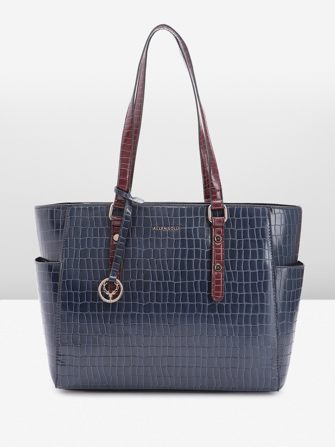

Allen Solly Animal Textured Structured Shoulder Bag with Laptop Sleeve, Navy blue