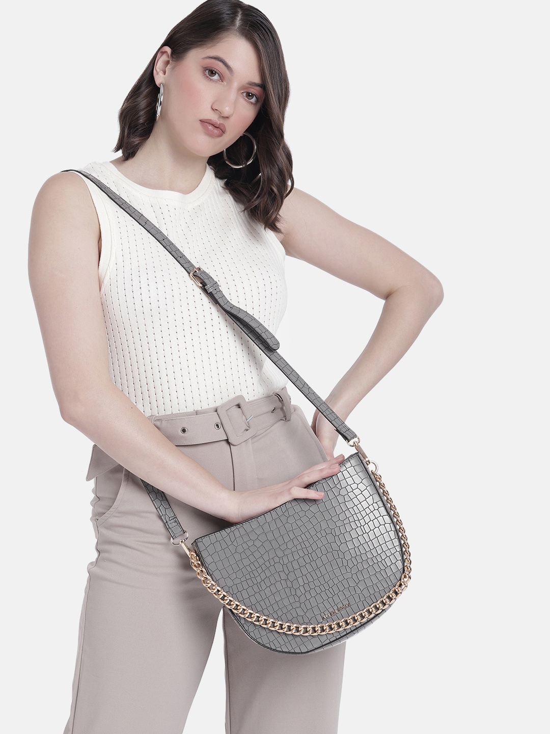 

Allen Solly Textured Handheld Bag, Grey