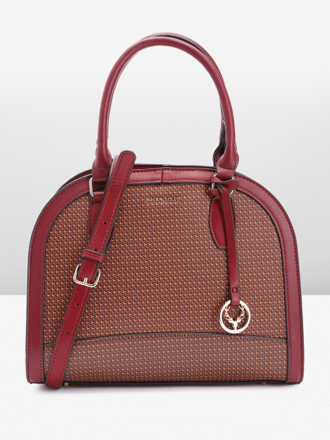 

Allen Solly Brand Logo Printed Structured Handheld Bag, Brown