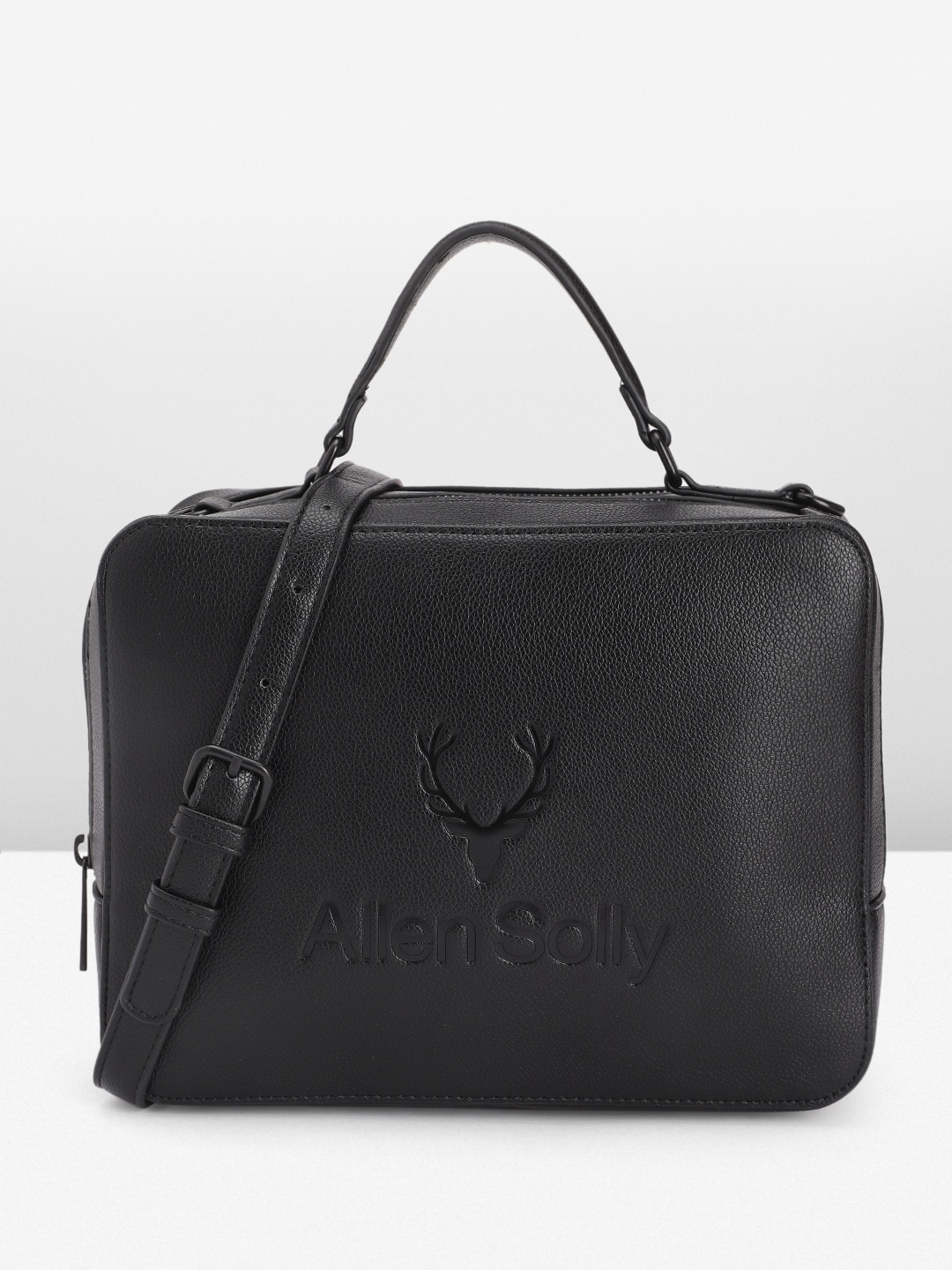 

Allen Solly Brand Logo Debossed & Textured Structured Handheld Bag, Black