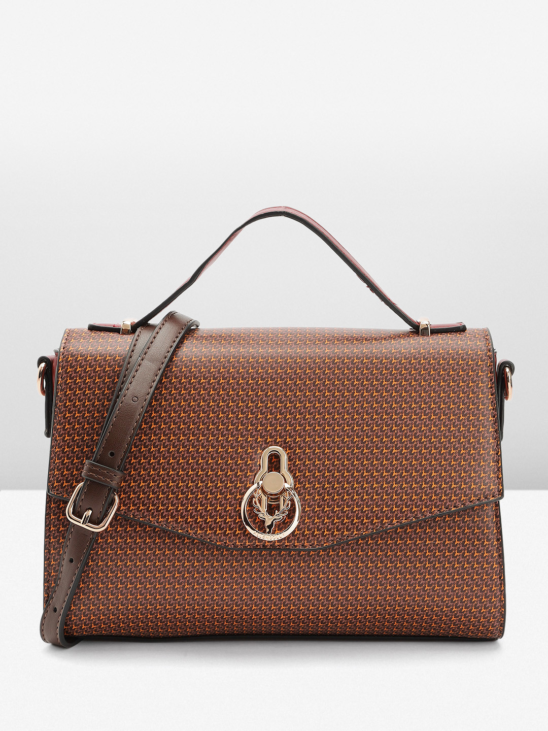 

Allen Solly Brand Logo Printed Structured Satchel, Brown