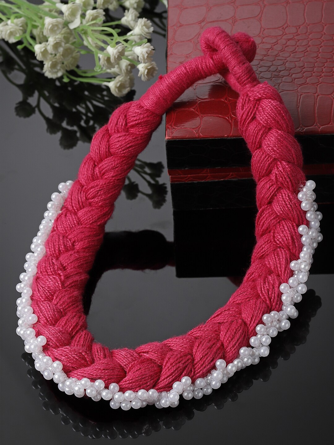 

DUGRISTYLE Gold-Plated Artificial Beads Chokar Necklace, Red