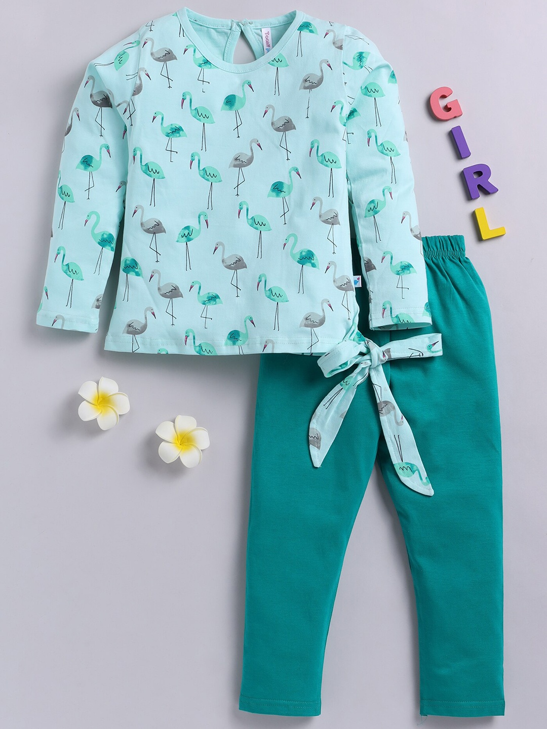 

Toonyport Girls Printed Pure Cotton Top With Trousers, Green