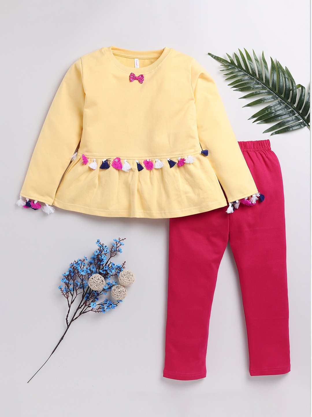 

Toonyport Girls Embellished Pure Cotton Top With Trousers, Yellow