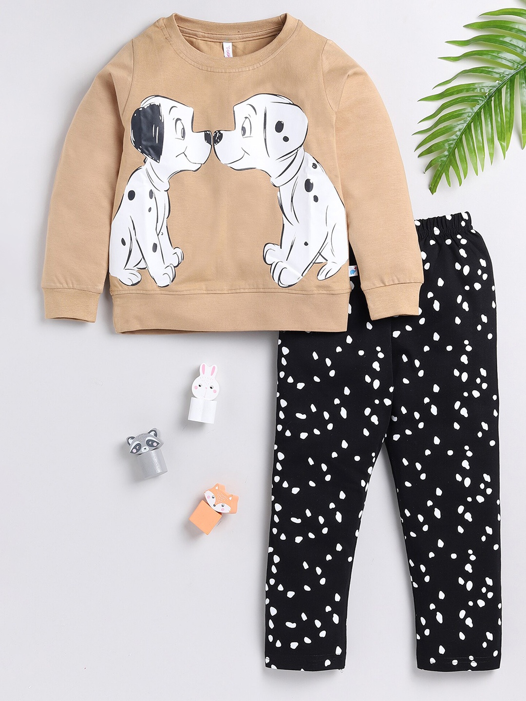 

Toonyport Girls Printed Pure Cotton Sweatshirt With Trousers, Beige