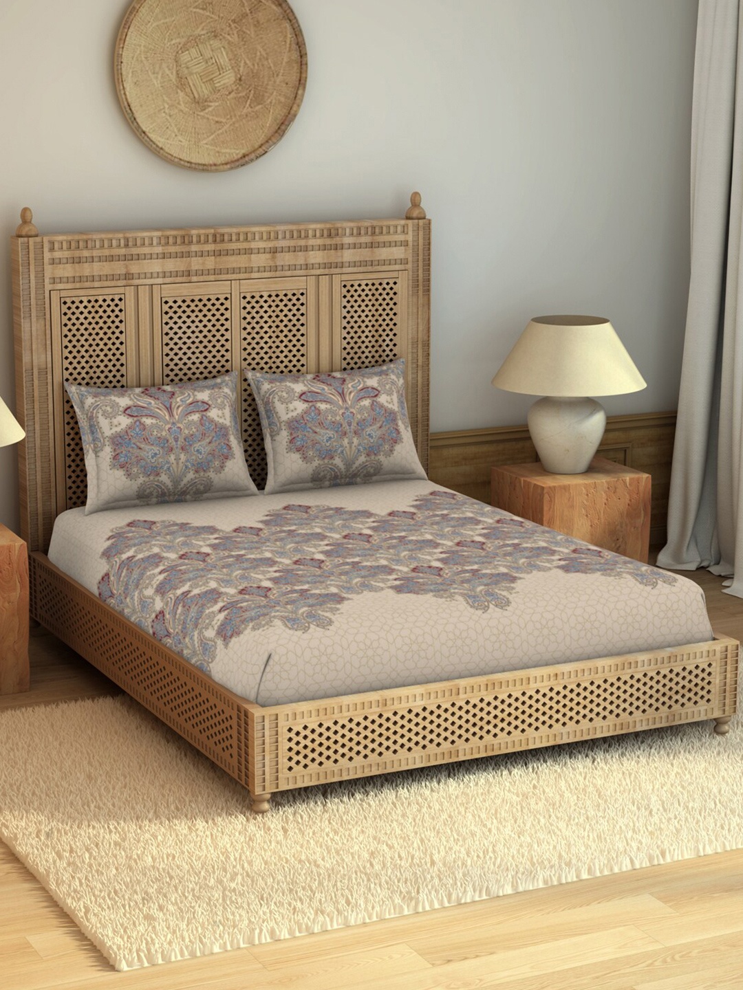 

SPACES Rangana Rotary Beige Print Pure Cotton 210 TC King Bedsheet & 2 Pillow Covers