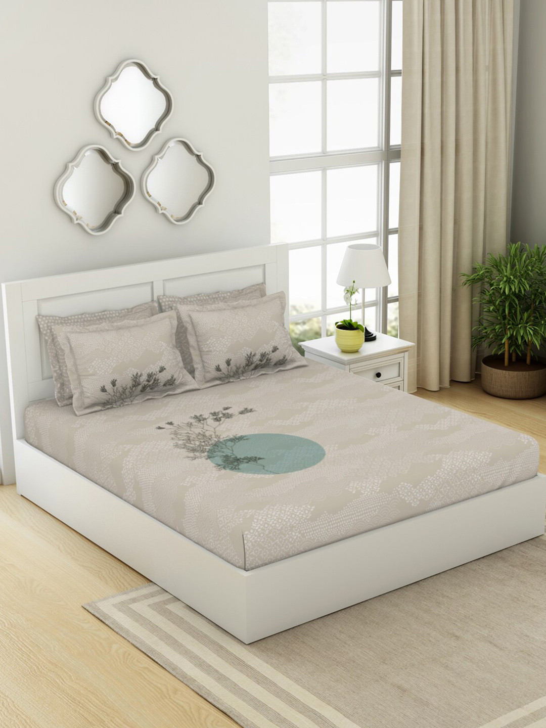 

SPACES Pattern Art Taupe Floral Egyptian Cotton 350 TC King Bedsheet & 4 Pillow Covers