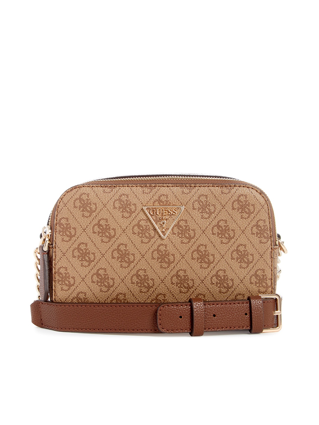 

GUESS Brand Logo Printed Structured Sling Bag, Brown