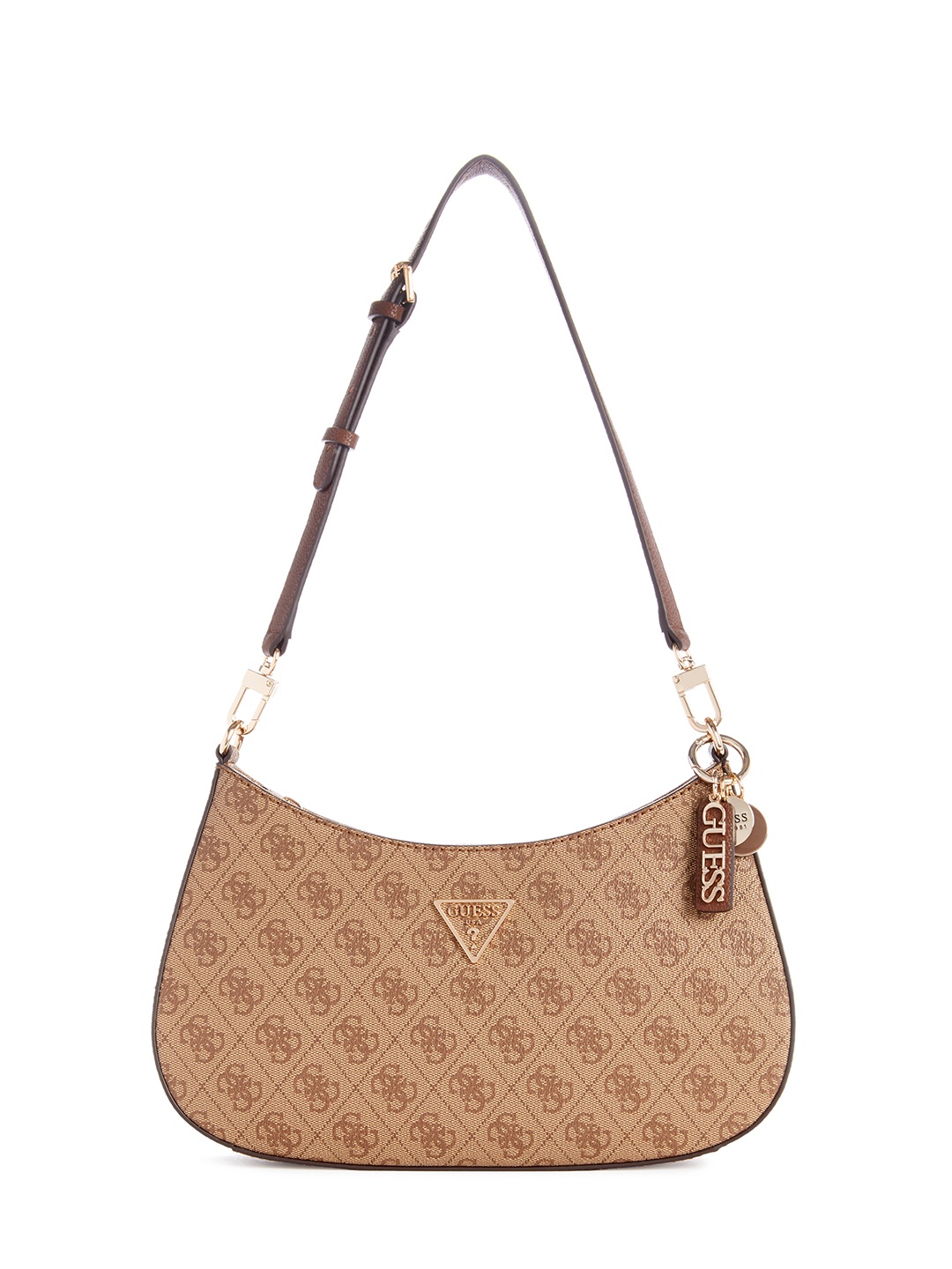 

GUESS Brand Logo Printed Structured Shoulder Bag, Brown