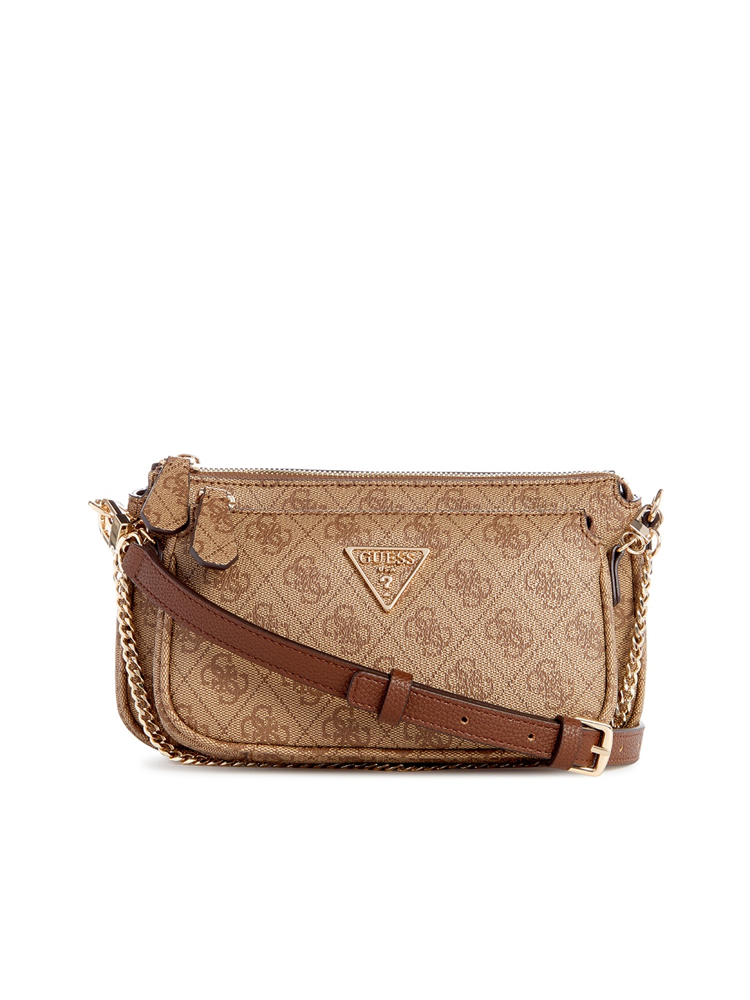 

GUESS Brand Logo Printed Structured Sling Bag, Brown