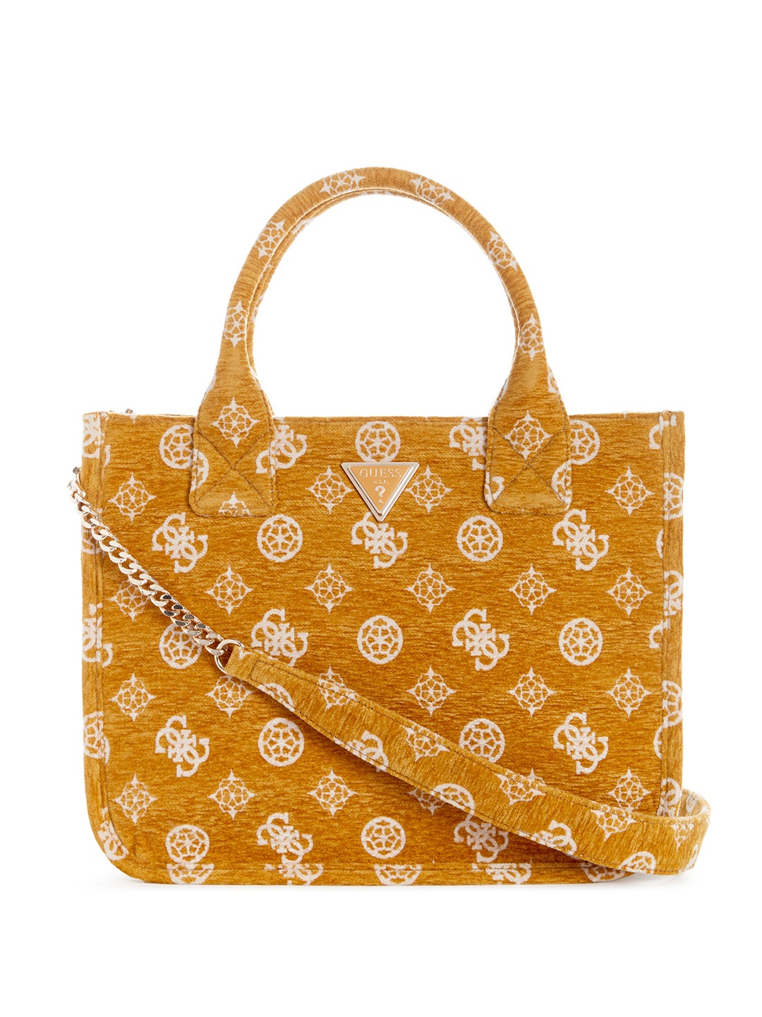 

GUESS Brand Logo Textured Structured Handheld Bag, Yellow