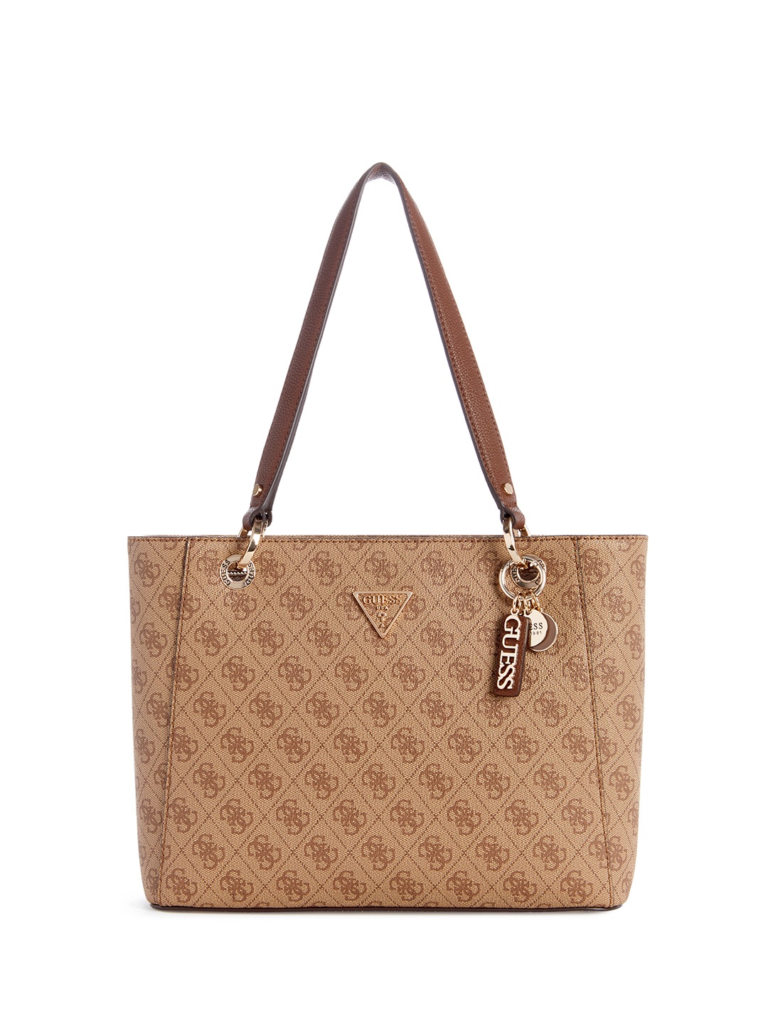 

GUESS Brand Logo Printed Structured Shoulder Bag, Brown