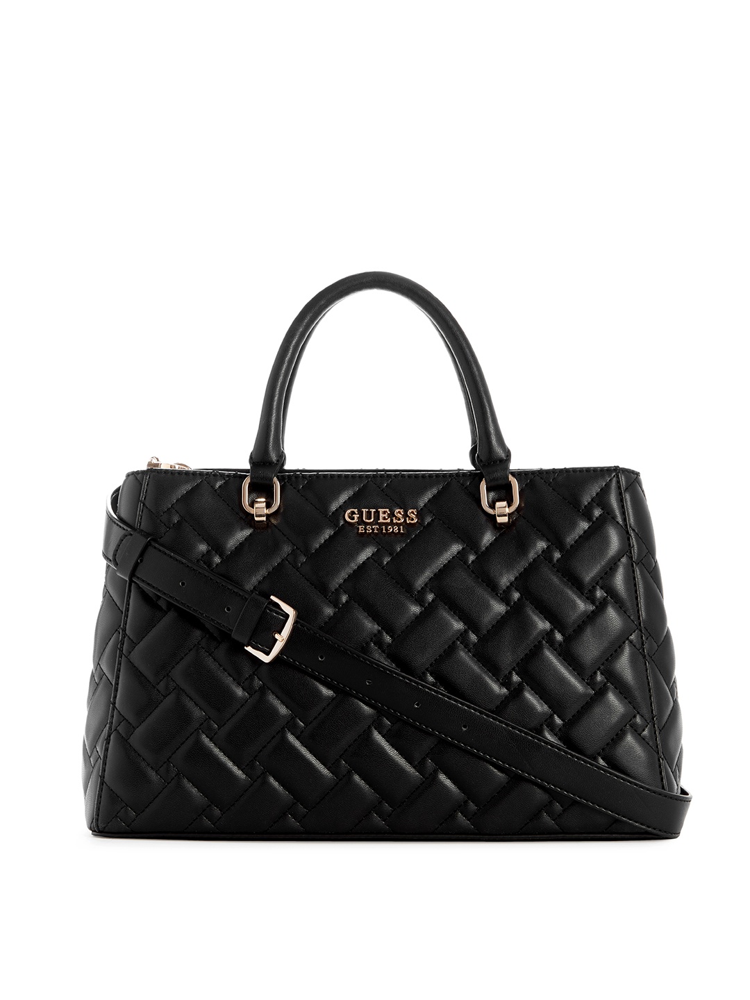 

GUESS Quilted Structured Handheld Bag, Black