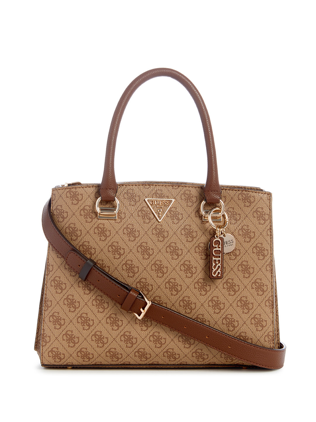 

GUESS Brand Logo Printed Structured Handheld Bag, Brown