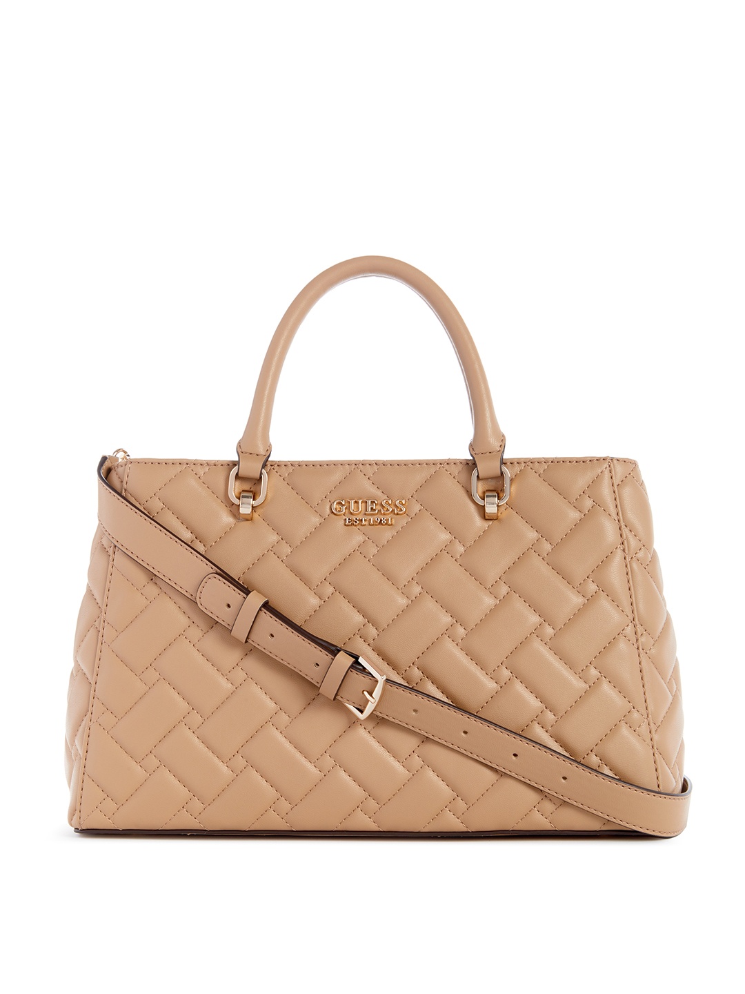 

GUESS Quilted Structured Handheld Bag, Beige
