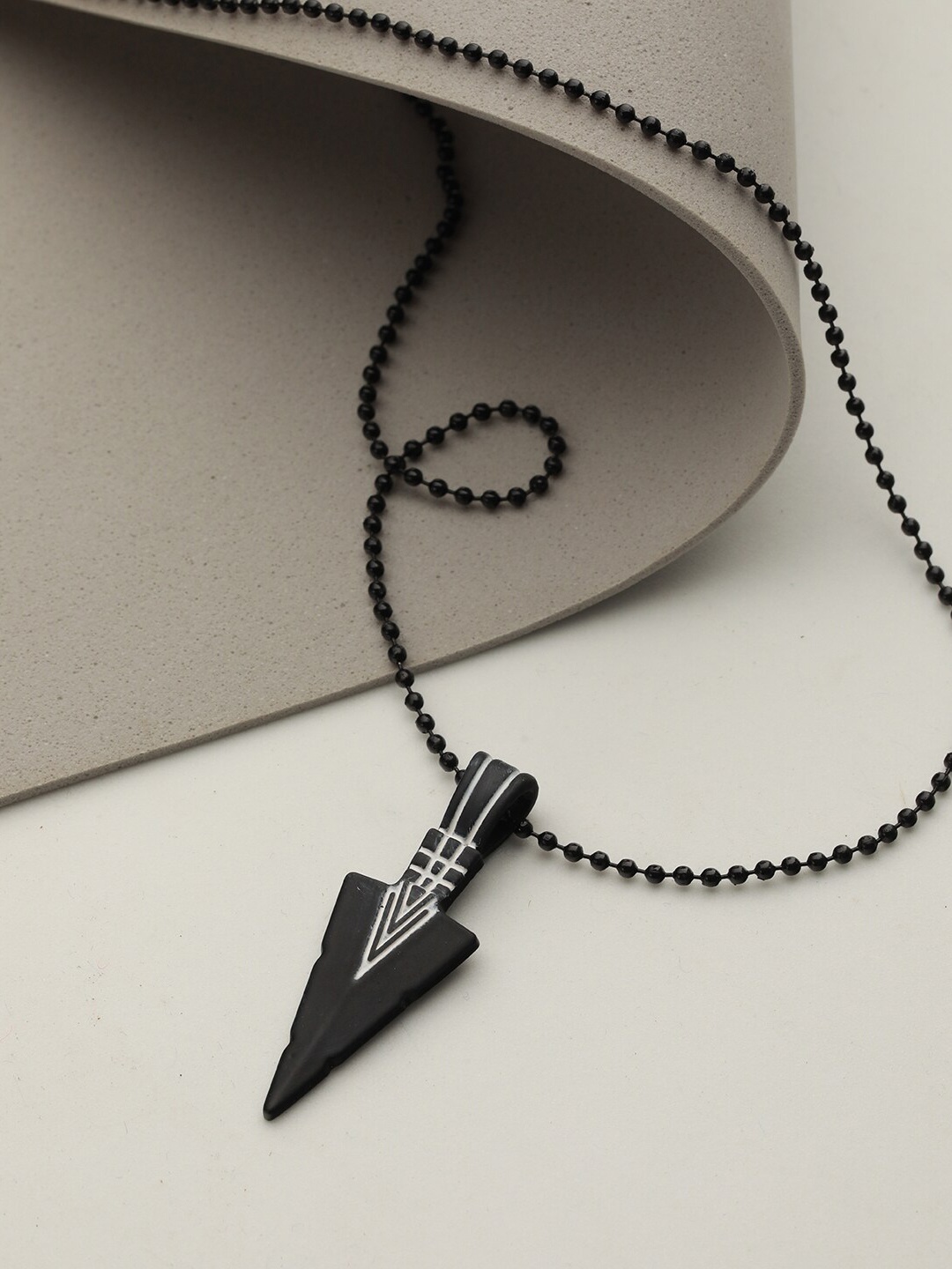 

Bold by Priyaasi Beaded Chain With Striped Triangular Pendant, Black