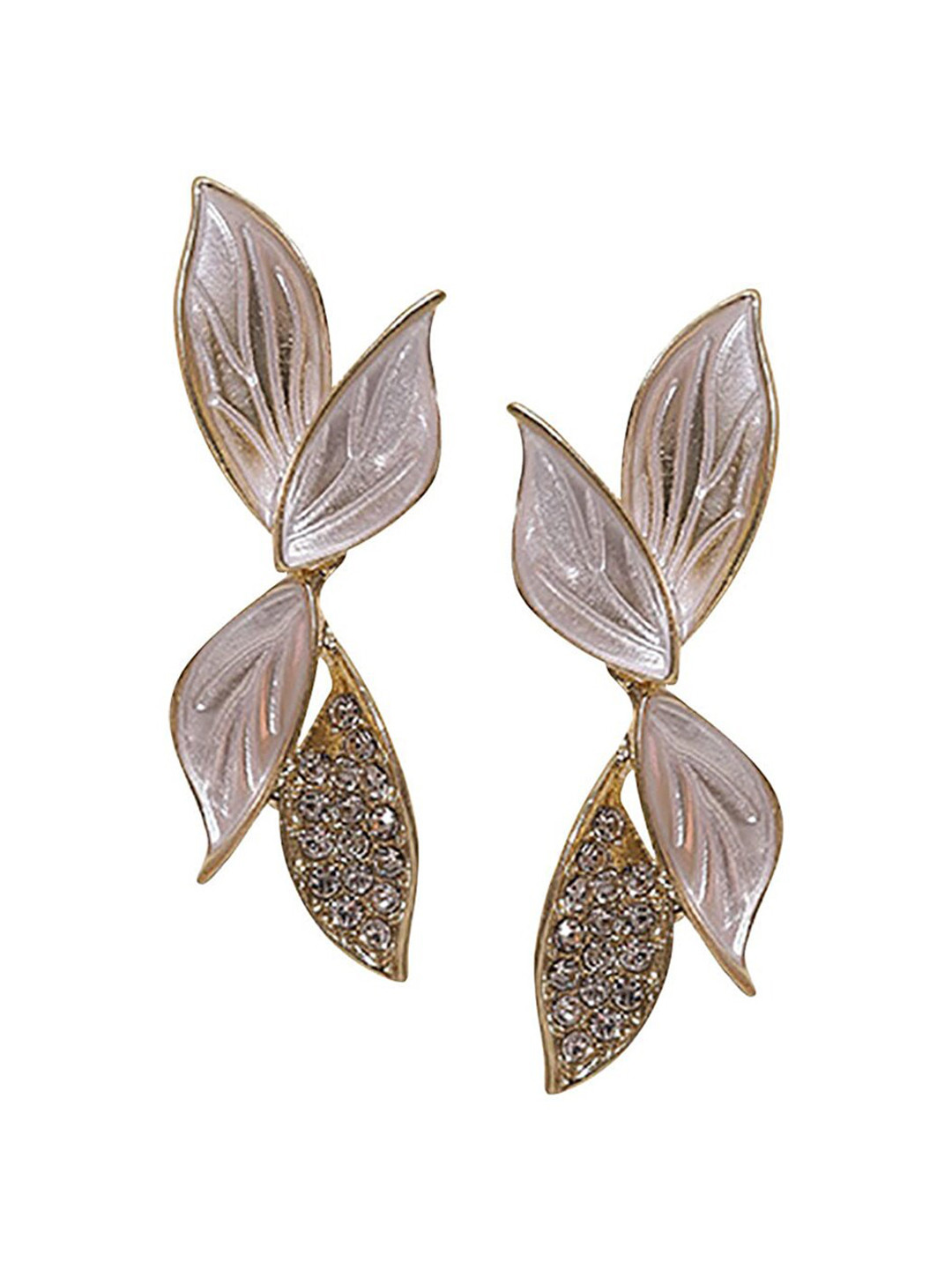 

Krelin Zircon Studded Leaf Shaped Drop Earrings, Gold