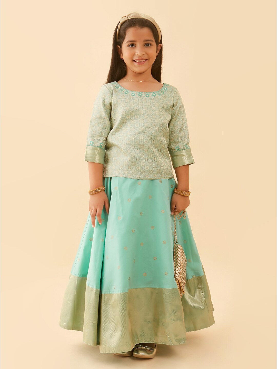 

Maybell Girls Embroidered Ready to Wear Lehenga & Choli, Green