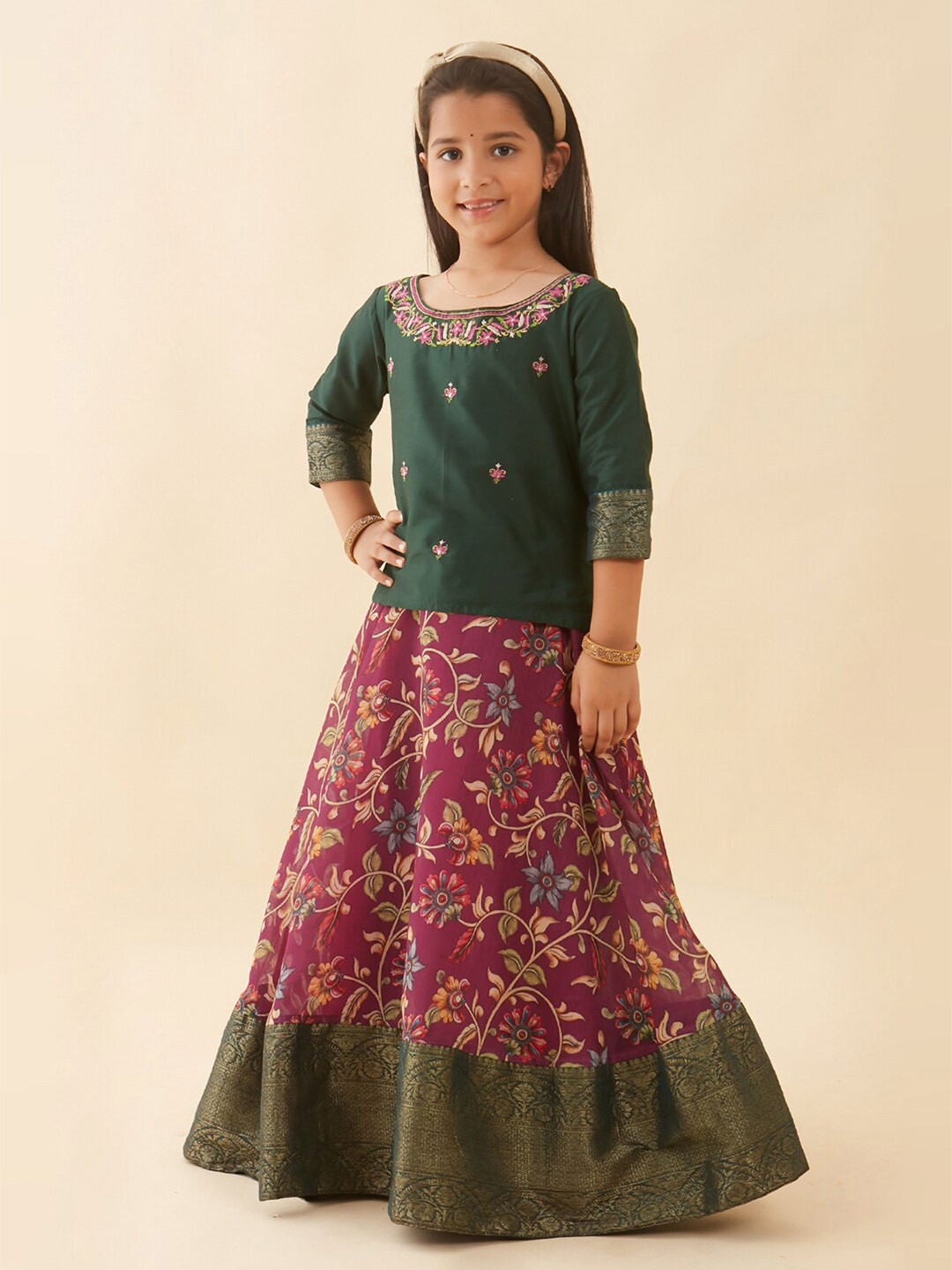 

Maybell Girls Printed Ready to Wear Lehenga & Choli, Green