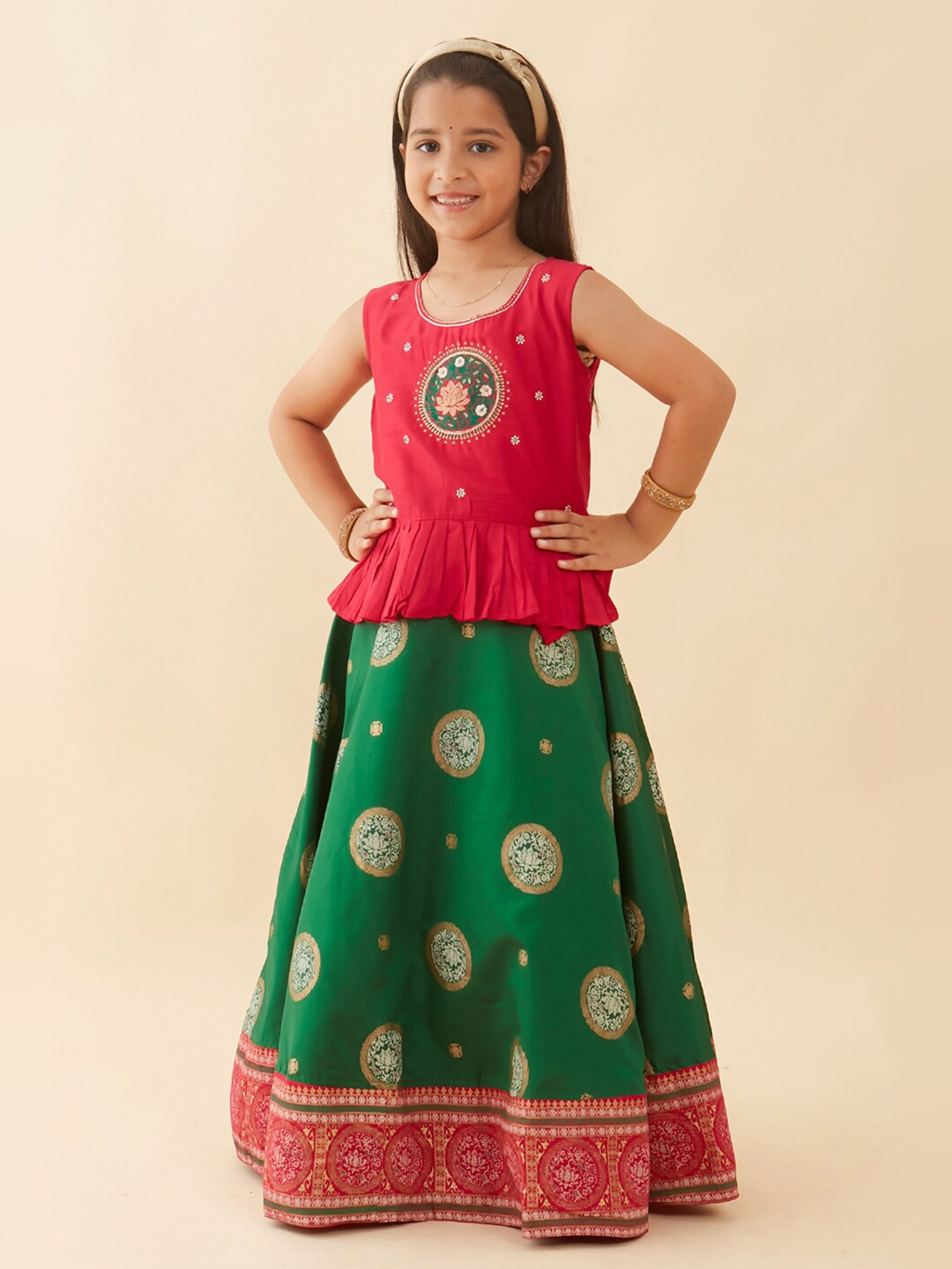 

Maybell Girls Embroidered Ready to Wear Lehenga & Choli, Pink