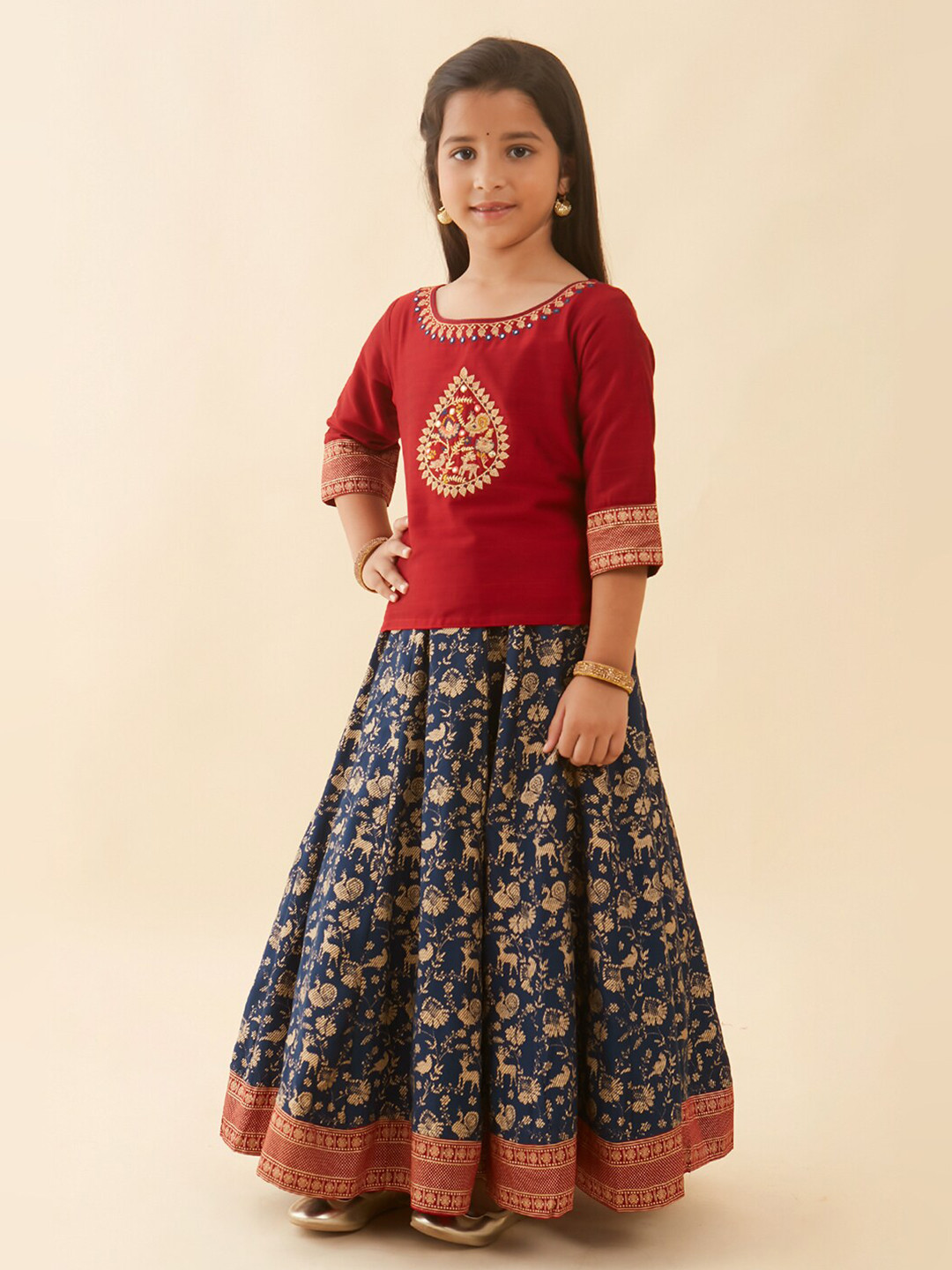 

Maybell Girls Embroidered Ready to Wear Lehenga & Choli, Red