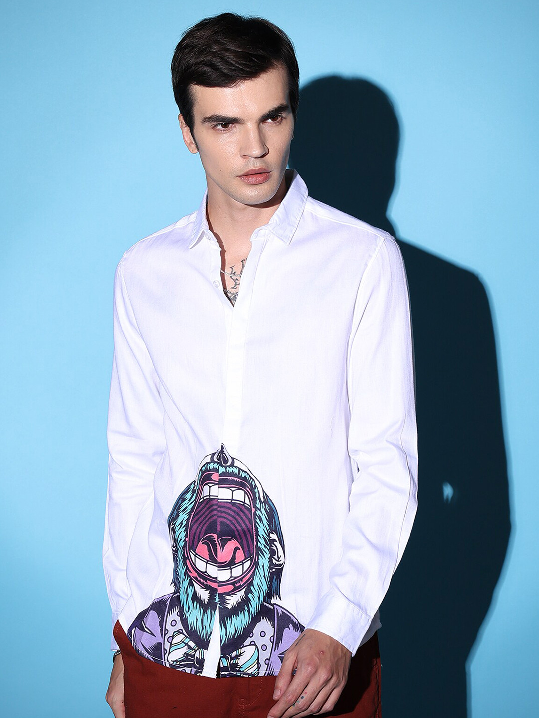 

The Indian Garage Co Slim Fit Opaque Graphic Printed Cotton Party Shirt, White