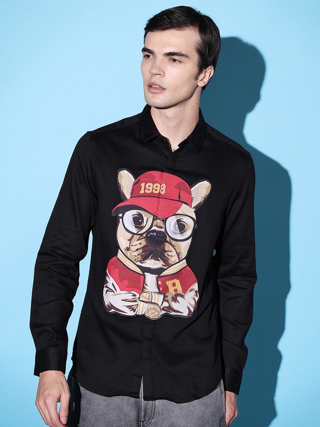 

The Indian Garage Co Slim Fit Graphic Opaque Printed Cotton Party Shirt, Black